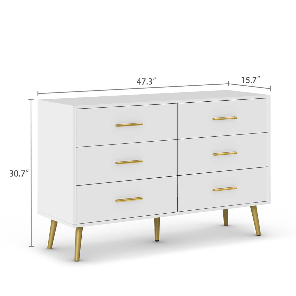 Ansel  Modern White 6-Drawer Dresser - Riumlore