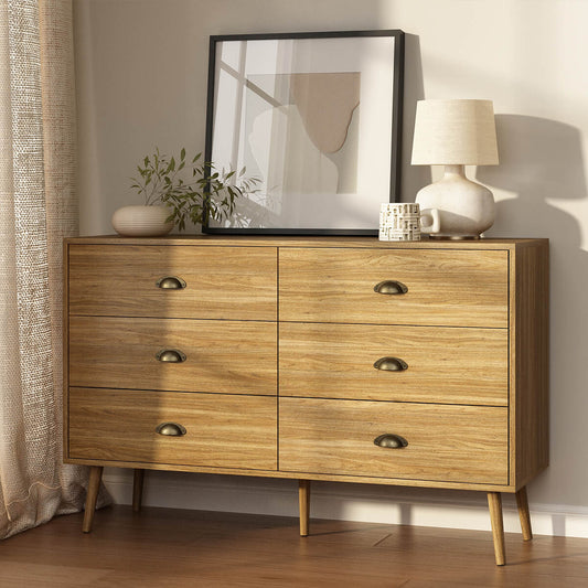 Mid-Century Modern Oak 6-Drawer Dresser - Riumlore