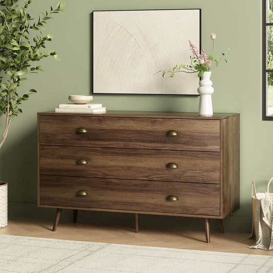 Mid-Century Modern Walnut 6-Drawer Dresser - Riumlore