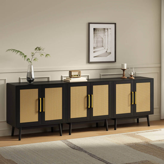 Elva Modern Rattan Black Sideboard Buffet Cabinet - Riumlore