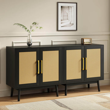 Elva Modern Rattan Black Sideboard Buffet Cabinet - Riumlore