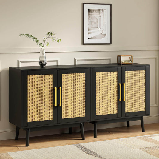 Elva Modern Rattan Black Sideboard Buffet Cabinet - Riumlore