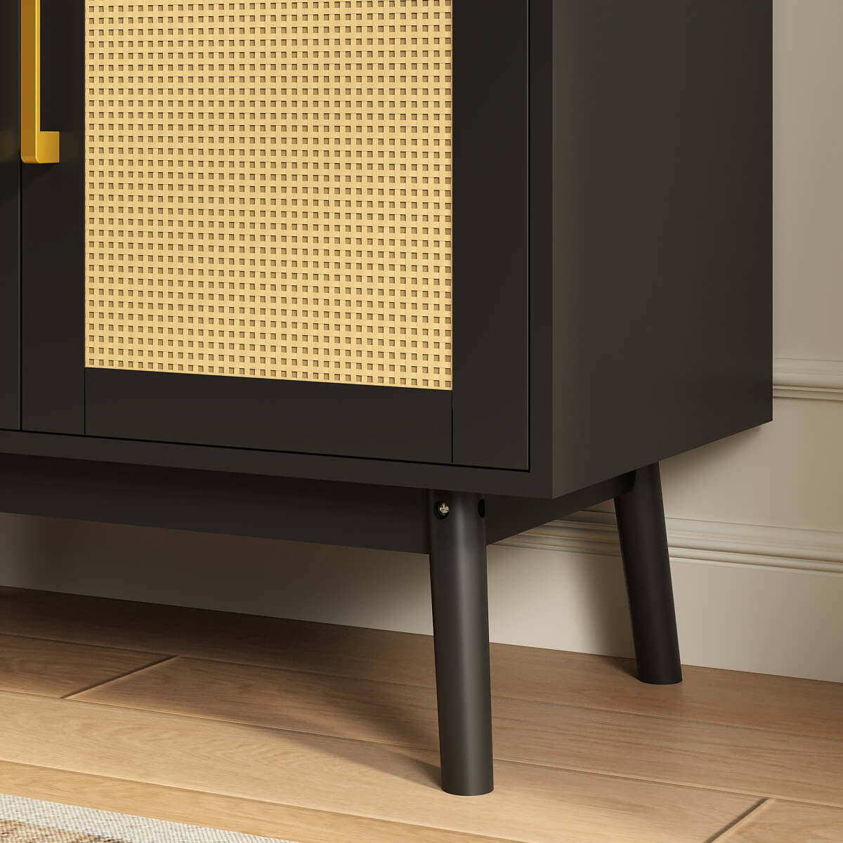 Elva Modern Rattan Black Sideboard Buffet Cabinet - Riumlore