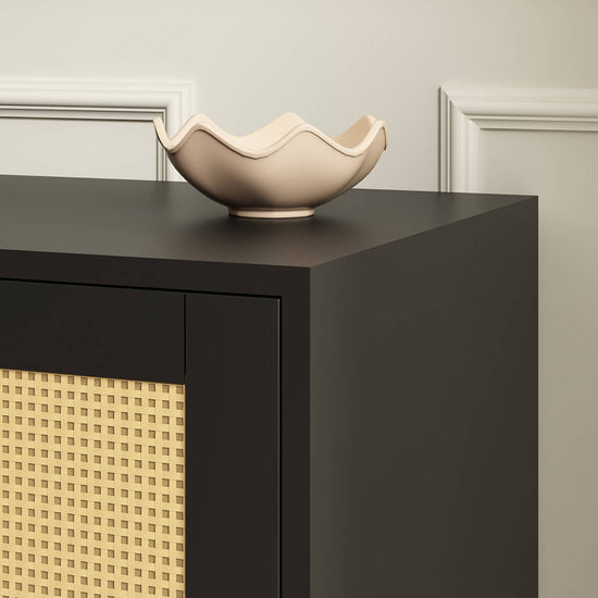 Elva Modern Rattan Black Sideboard Buffet Cabinet - Riumlore
