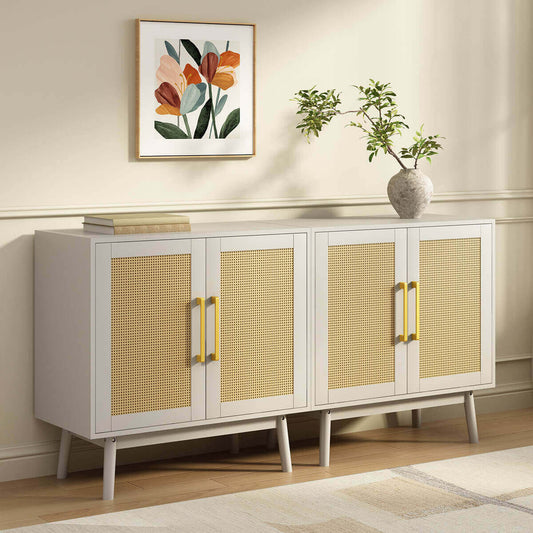 Elva Modern Rattan White Sideboard Buffet Cabinet - Riumlore
