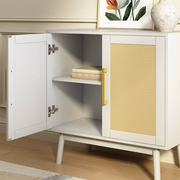 Elva Modern Rattan White Sideboard Buffet Cabinet - Riumlore