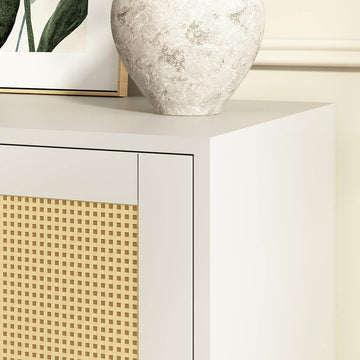 Elva Modern Rattan White Sideboard Buffet Cabinet - Riumlore