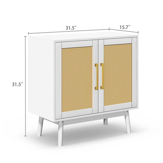 Elva Modern Rattan White Sideboard Buffet Cabinet - Riumlore