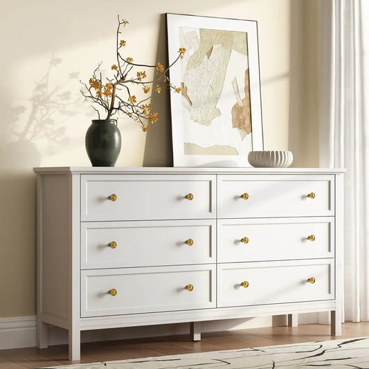 Mioa Mid-Century Modern White Deep 6-Drawer Dresser - Riumlore