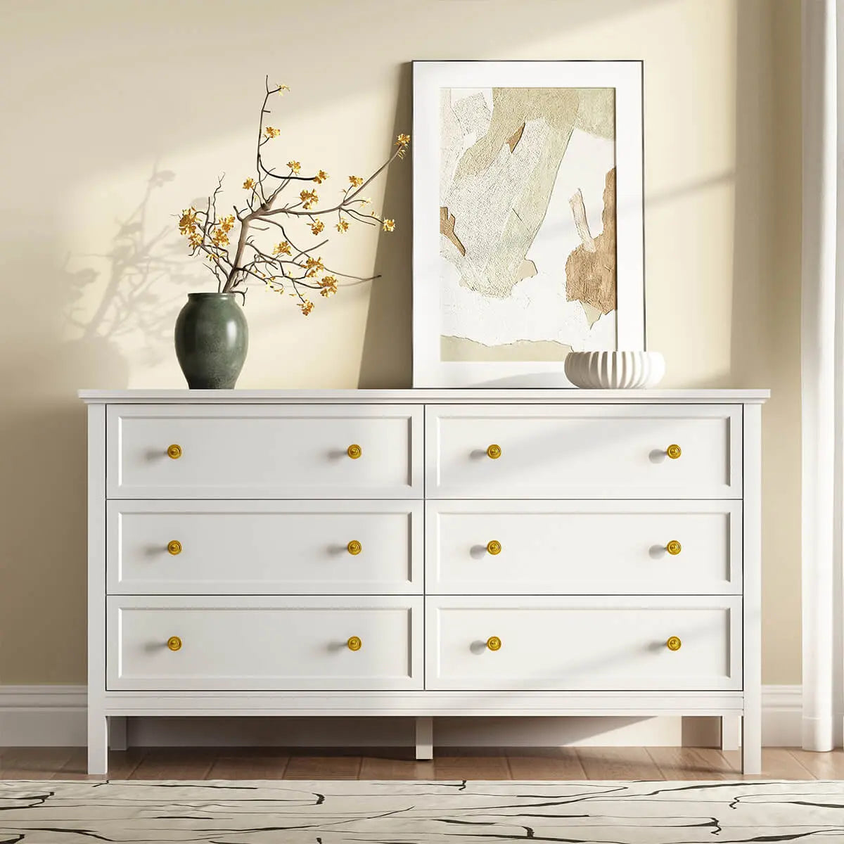 Mioa Mid-Century Modern White Deep 6-Drawer Dresser – Riumlore