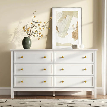 Mioa Mid-Century Modern White Deep 6-Drawer Dresser - Riumlore