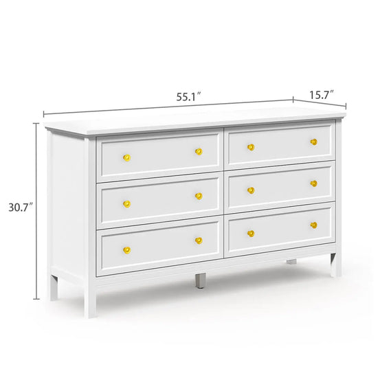 Mioa Mid-Century Modern White Deep 6-Drawer Dresser - Riumlore