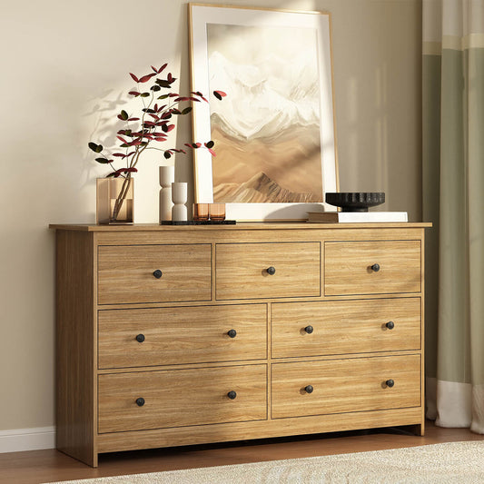 Mid-Century Modern 7-Drawer Oak Dresser - Riumlore
