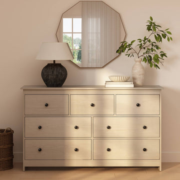 Mid-Century Modern 7-Drawer Light Wood Dresser - Riumlore