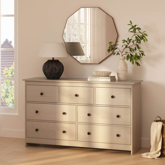 Mid-Century Modern 7-Drawer Light Wood Dresser - Riumlore