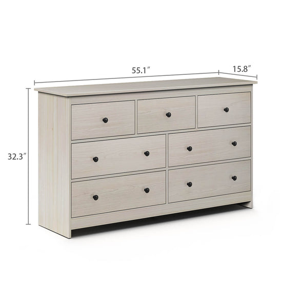 Mid-Century Modern 7-Drawer Light Wood Dresser - Riumlore