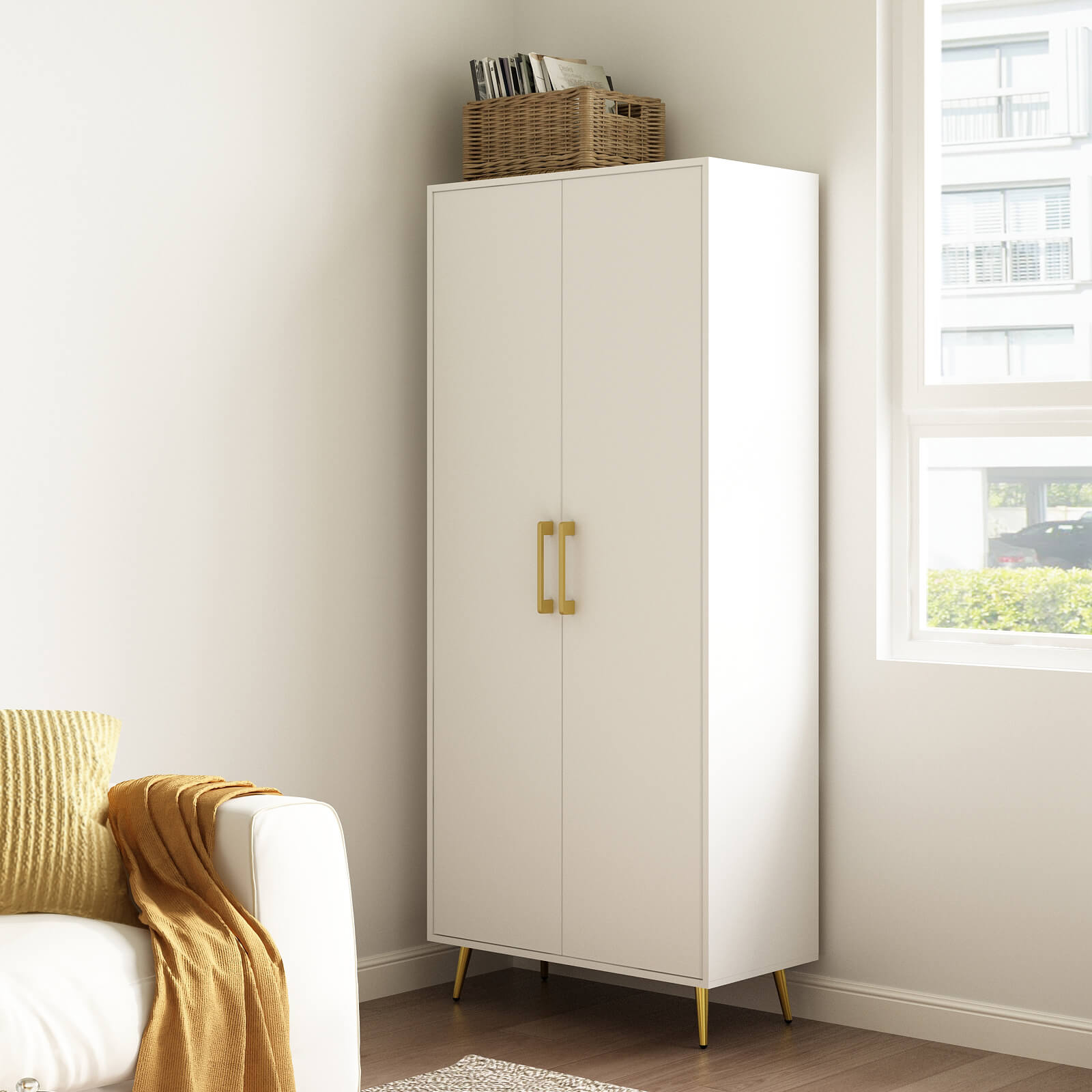 Ansel Modern Tall White Storage Cabinet - Riumlore