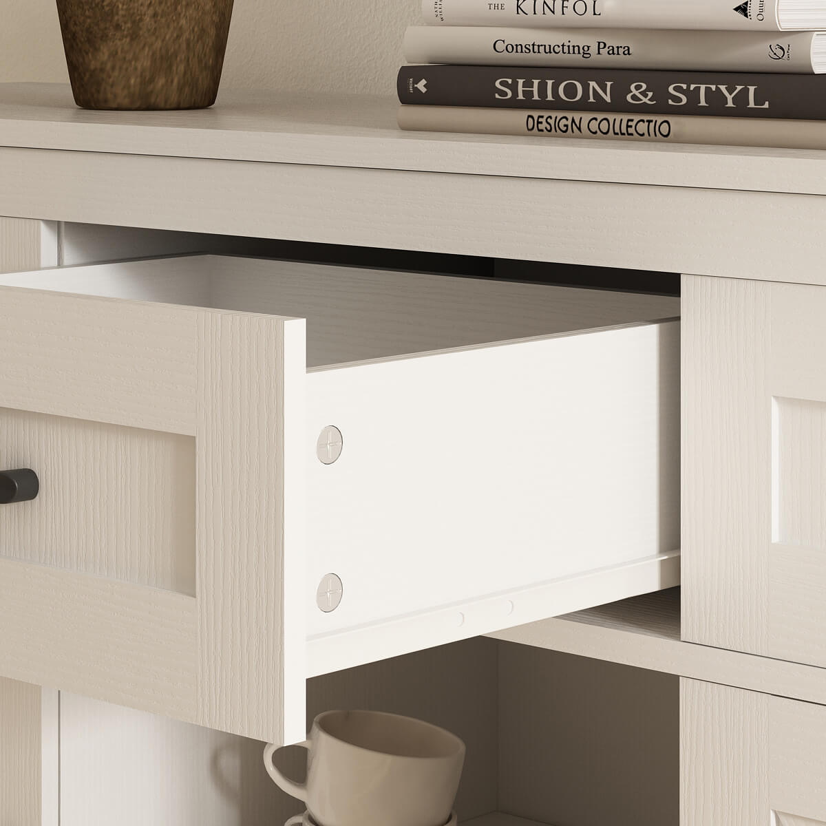 Xyla Farmhouse White Sideboard Buffet Cabinet Riumlore