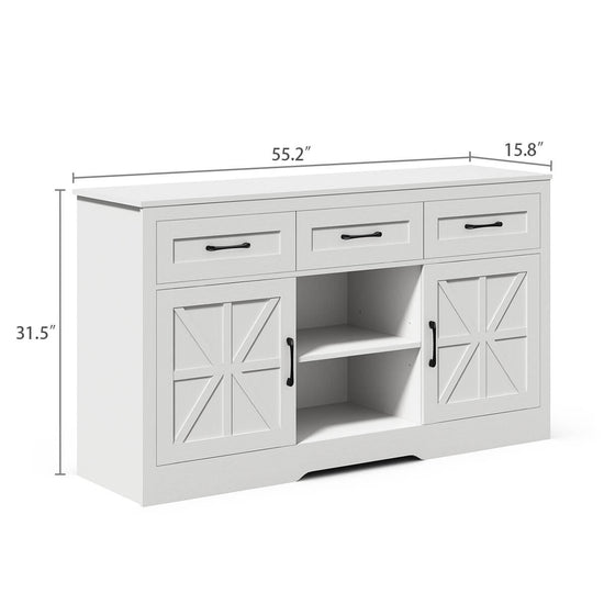 Xyla Farmhouse White Sideboard Buffet Cabinet Riumlore