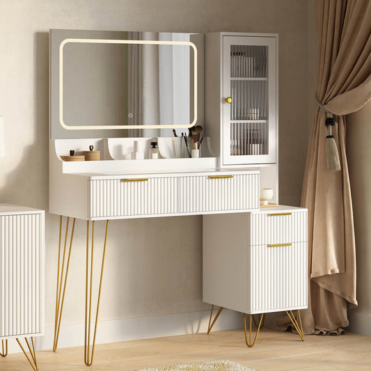 Luma Modern Storage Vanity/Makeup Table with Lighted Mirror - Riumlore