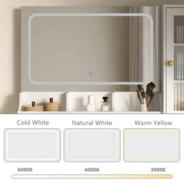 Luma Modern Storage Vanity/Makeup Table with Lighted Mirror - Riumlore