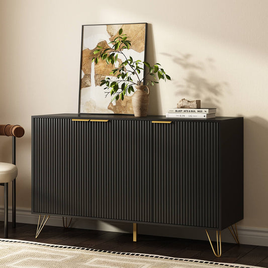 Luma Modern Fluted 3-Door Black Sideboard/TV Stand Cabinet