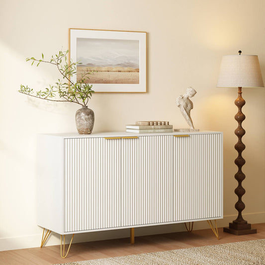 Luma Modern Fluted 3-Door White Sideboard/TV Stand Cabinet