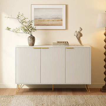 Luma Modern Fluted 3-Door White Sideboard/TV Stand Cabinet