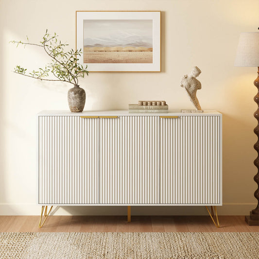 Luma Modern Fluted 3-Door White Sideboard/TV Stand Cabinet