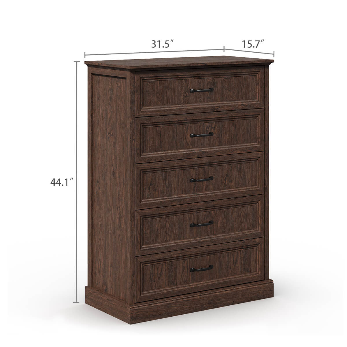 Rowen Rustic Solid Walnut Wood 5-Drawer Dresser - Riumlore