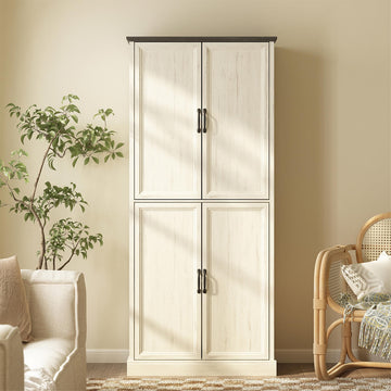 Maren Rustic Solid White Wood Storage Cabinet - Riumlore
