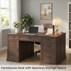 YouTrend 58'' Farmhouse Executive Desk,Wood Home Office Computer Desk with 5 Drawers and Storage Cabinet for Work Study Writing,Brown