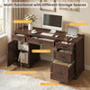 YouTrend 58'' Farmhouse Executive Desk,Wood Home Office Computer Desk with 5 Drawers and Storage Cabinet for Work Study Writing,Brown