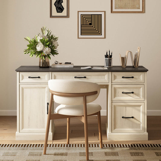 Maren Farmhouse Large Storage Home Office Desk with Drawers