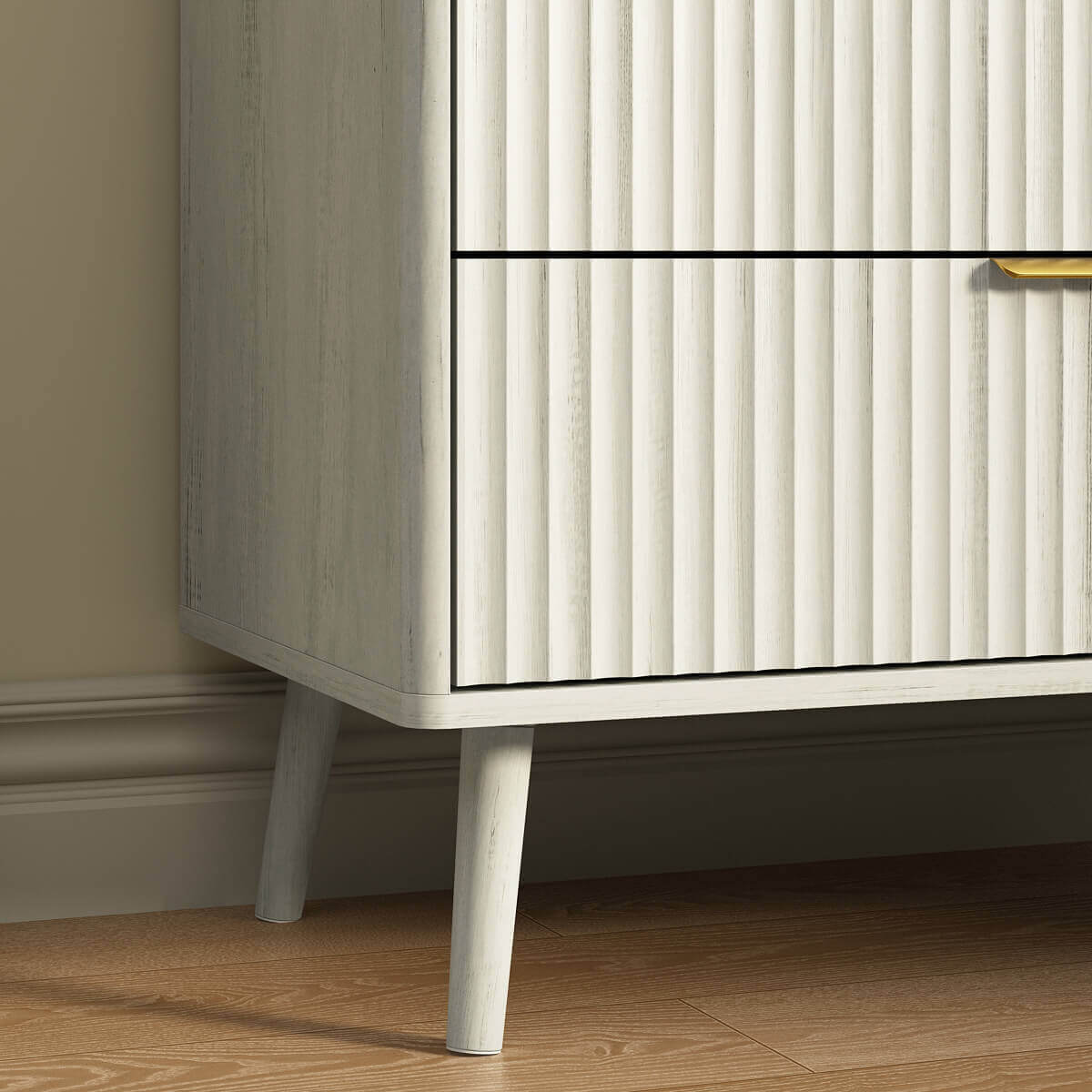 Corin Mid-Century-Modern Fluted White 5-Drawer Dresser - Riumlore
