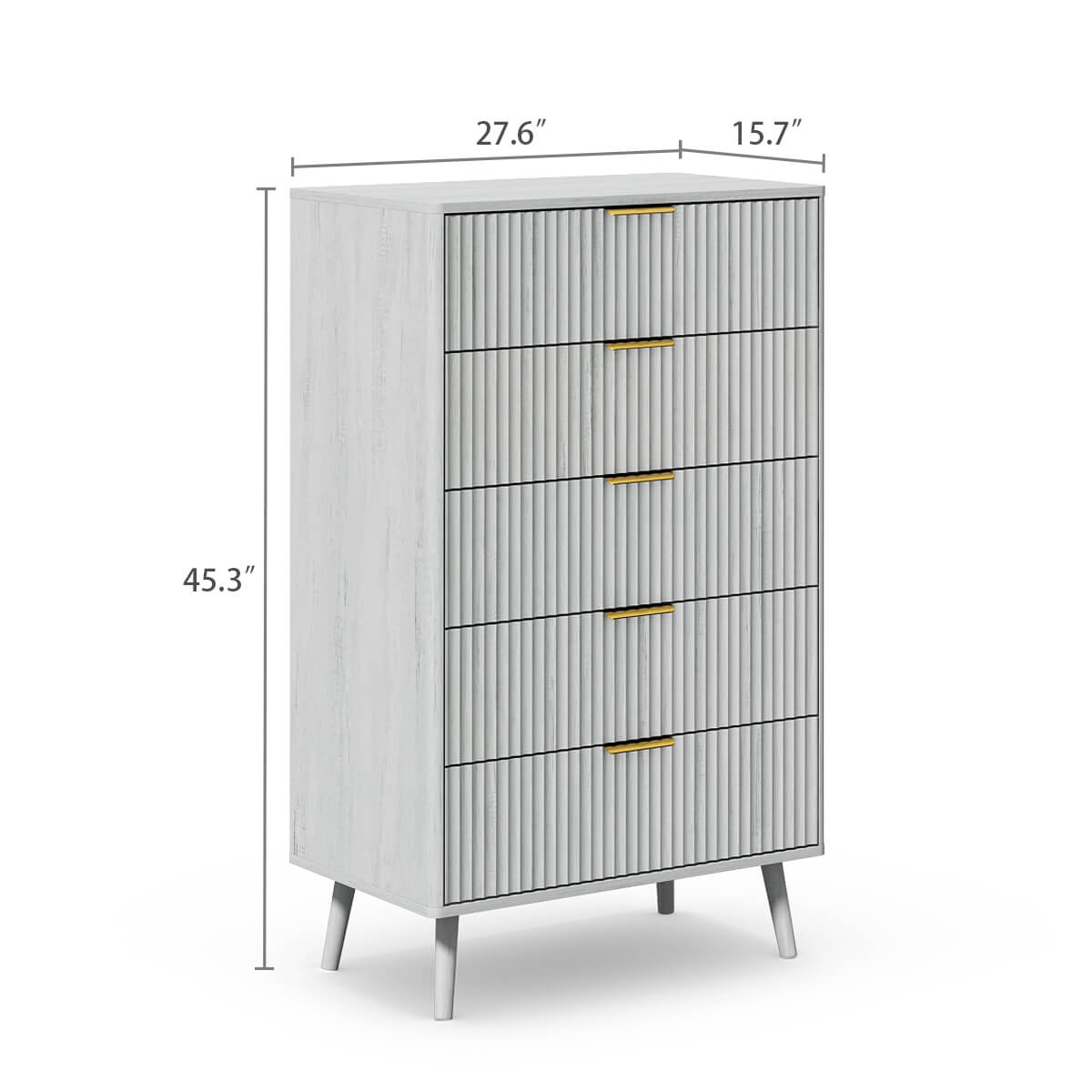 Corin Mid-Century-Modern Fluted White 5-Drawer Dresser - Riumlore