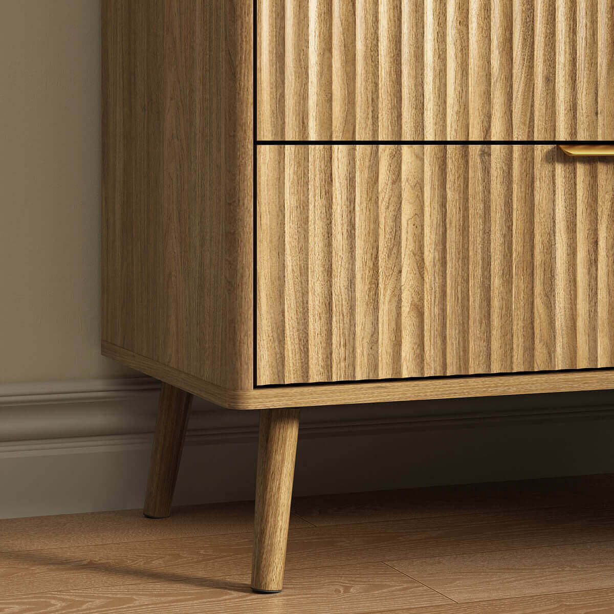 Thene Mid-Century-Modern Fluted 5-Drawer Dresser - Riumlore