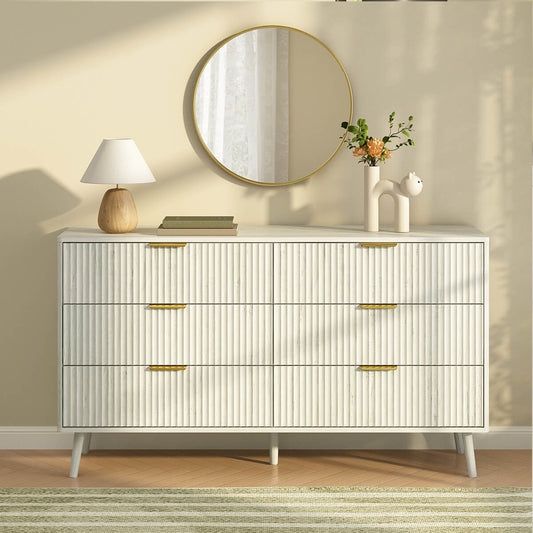 Corin Mid-Century-Modern Fluted White 6-Drawer Dresser - Riumlore