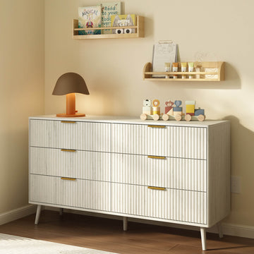 Corin Mid-Century-Modern Fluted White 6-Drawer Dresser