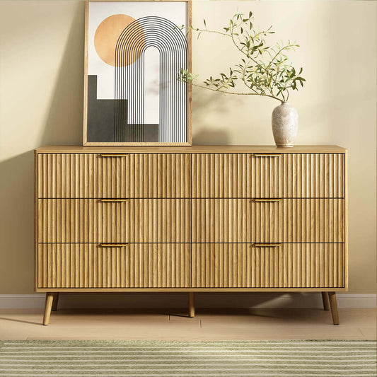 Thene Mid-Century-Modern Fluted 6-Drawer Dresser - Riumlore