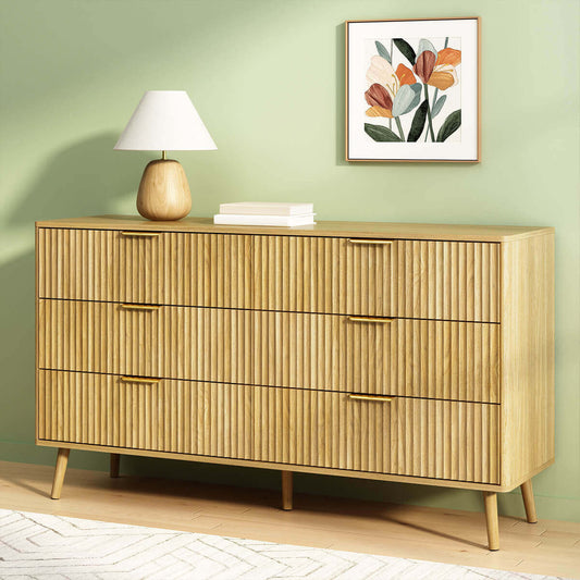 Thene Mid-Century-Modern Fluted 6-Drawer Dresser - Riumlore