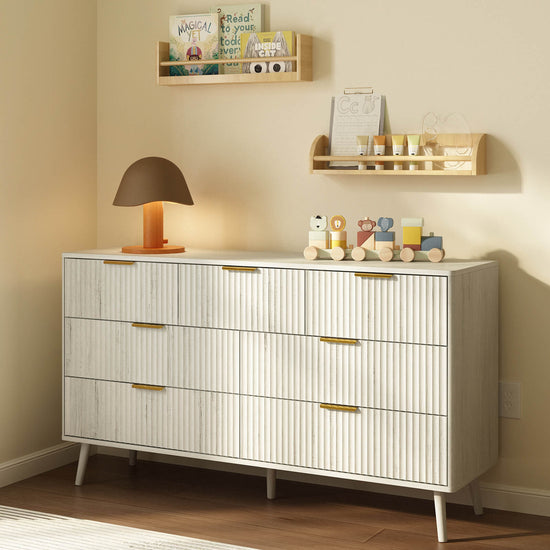 Corin Mid-Century-Modern Fluted White 7-Drawer Dresser - Riumlore