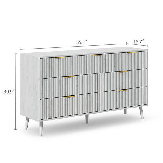 Corin Mid-Century-Modern Fluted White 7-Drawer Dresser - Riumlore