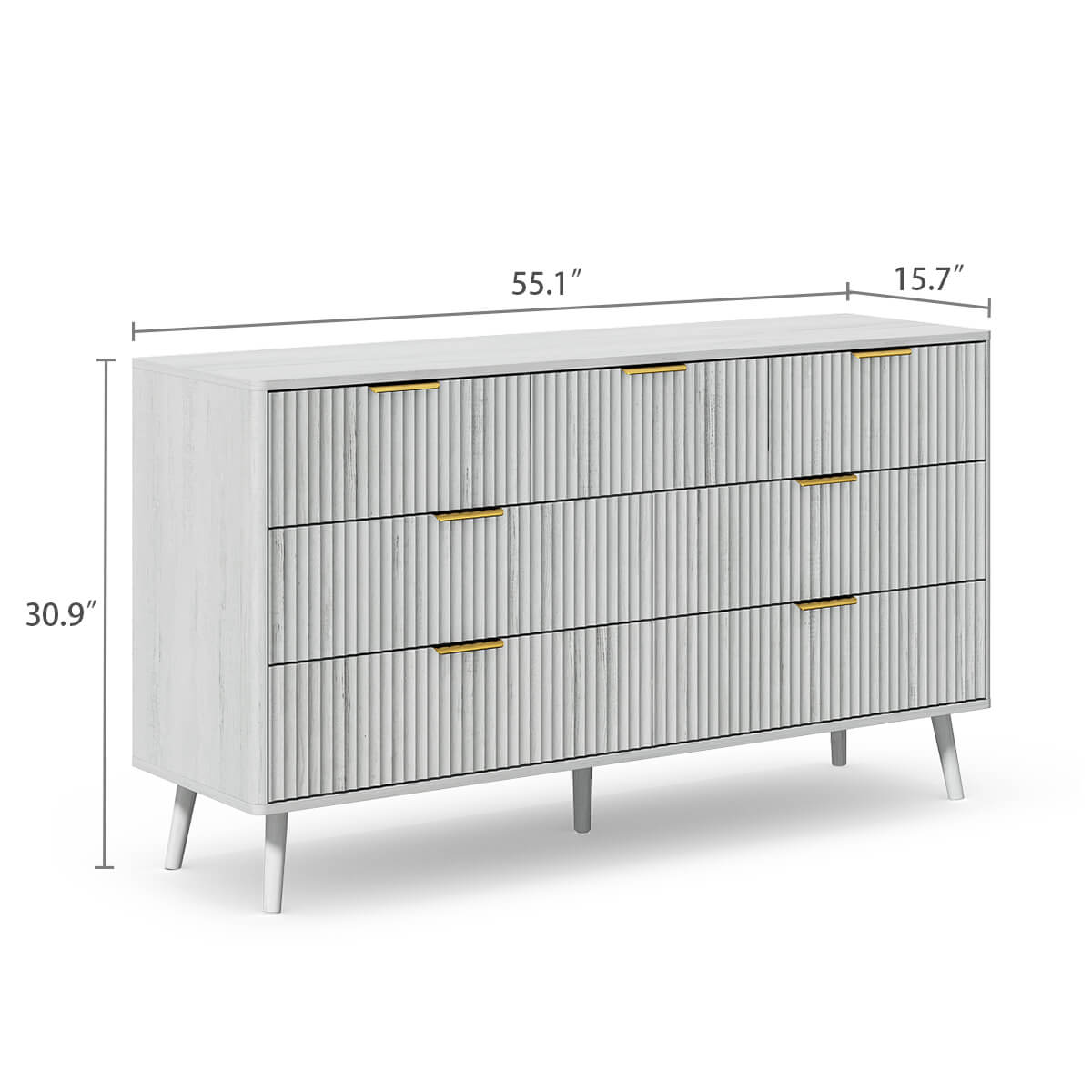 Corin Mid-Century-Modern Fluted White 7-Drawer Dresser - Riumlore
