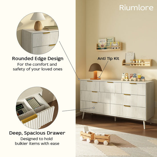 Corin Mid-Century-Modern Fluted White 7-Drawer Dresser - Riumlore