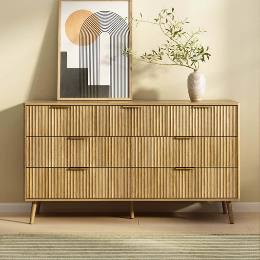 Thene Mid-Century-Modern Fluted 7-Drawer Dresser - Riumlore