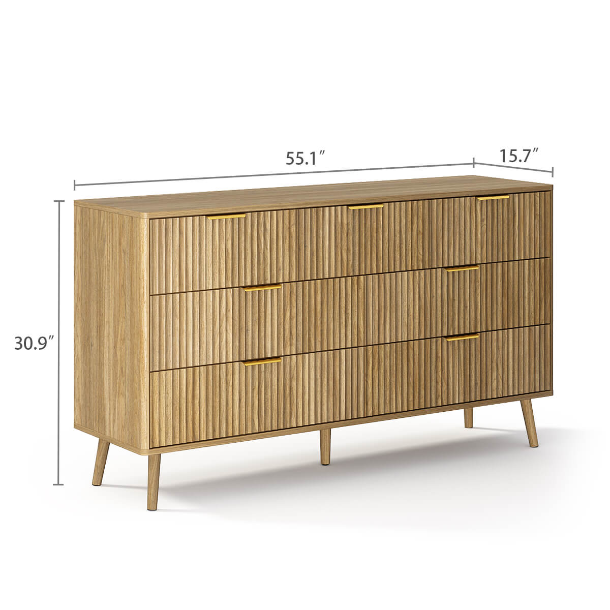 Thene Mid-Century-Modern Fluted 7-Drawer Dresser - Riumlore