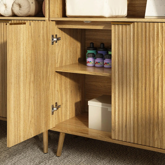 Thene Mid-Century-Modern Fluted Bookcase with Open Shelf - Riumlore