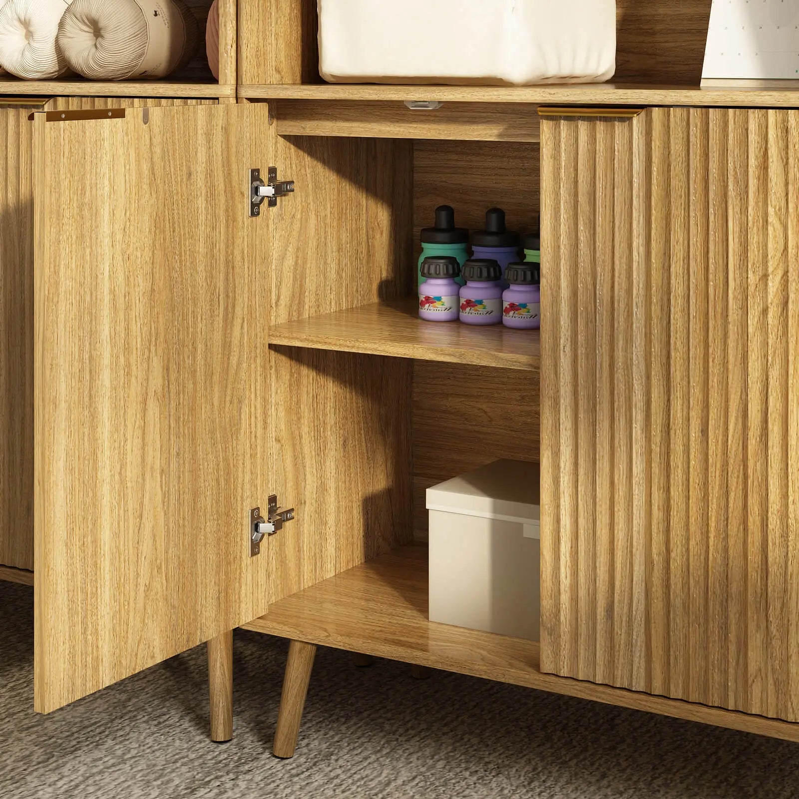 Thene Mid-Century-Modern Fluted Bookcase with Open Shelf - Riumlore