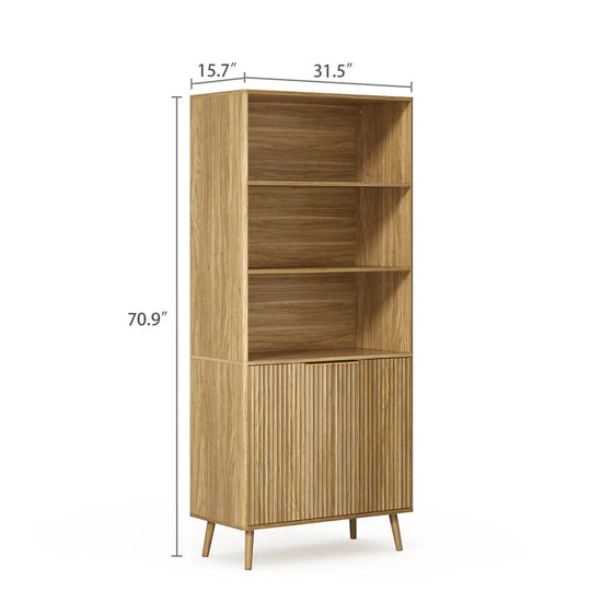 Thene Mid-Century-Modern Fluted Bookcase with Open Shelf - Riumlore